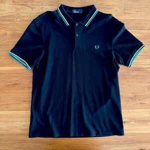 Fred Perry Black Polo with White and Aqua Green Trim